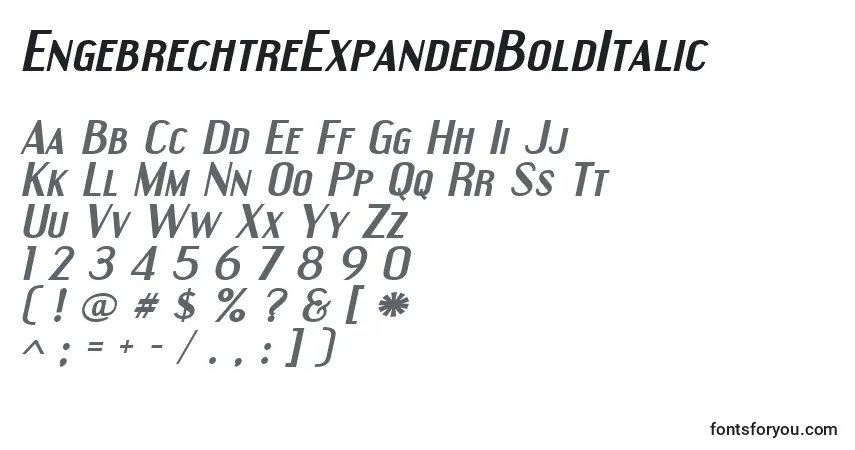 Шрифт EngebrechtreExpandedBoldItalic – алфавит, цифры, специальные символы