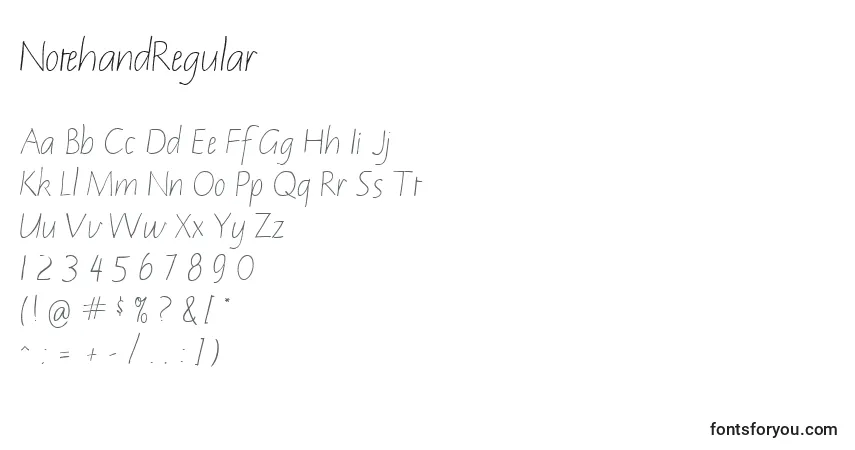 Schriftart NotehandRegular – Alphabet, Zahlen, spezielle Symbole