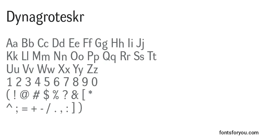 A fonte Dynagroteskr – alfabeto, números, caracteres especiais