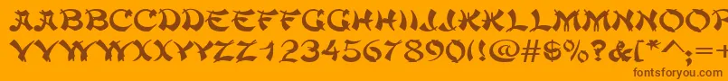 ChowmeinwideRegular-Schriftart – Braune Schriften auf orangefarbenem Hintergrund