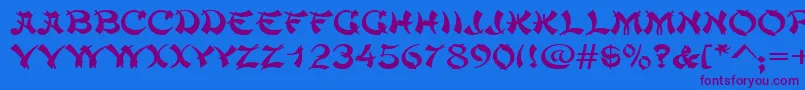 ChowmeinwideRegular-Schriftart – Violette Schriften auf blauem Hintergrund