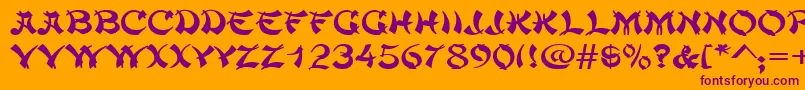 ChowmeinwideRegular-Schriftart – Violette Schriften auf orangefarbenem Hintergrund