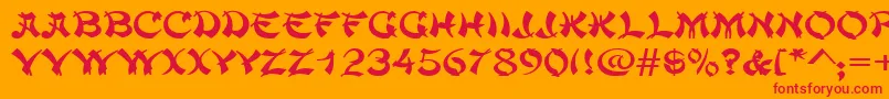 ChowmeinwideRegular-Schriftart – Rote Schriften auf orangefarbenem Hintergrund