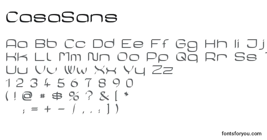 Czcionka CasaSans – alfabet, cyfry, specjalne znaki