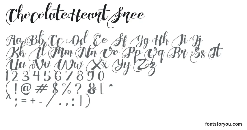 A fonte ChocolateHeartFree (61718) – alfabeto, números, caracteres especiais