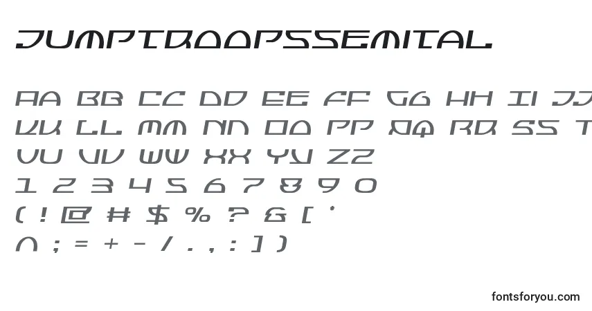 Czcionka Jumptroopssemital – alfabet, cyfry, specjalne znaki