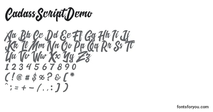 Шрифт CadassScriptDemo – алфавит, цифры, специальные символы