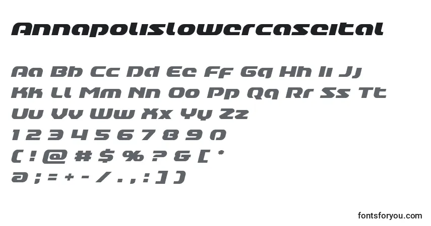 Шрифт Annapolislowercaseital – алфавит, цифры, специальные символы