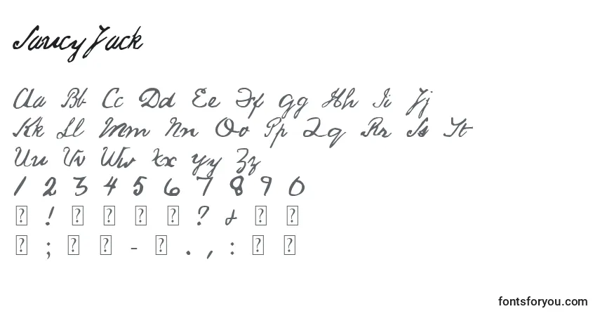 Schriftart SaucyJack – Alphabet, Zahlen, spezielle Symbole