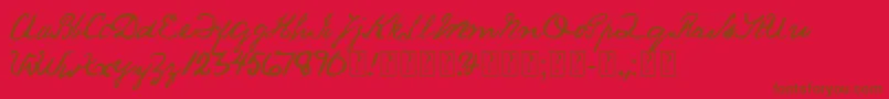 SaucyJack-Schriftart – Braune Schriften auf rotem Hintergrund