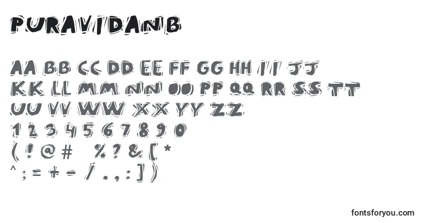 Schriftart Puravidanb – Alphabet, Zahlen, spezielle Symbole