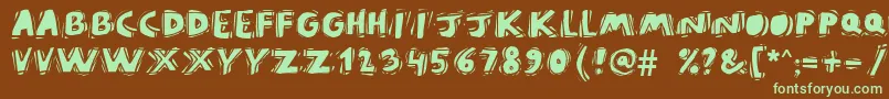 フォントPuravidanb – 緑色の文字が茶色の背景にあります。