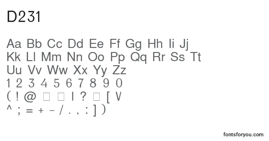 A fonte D231 – alfabeto, números, caracteres especiais
