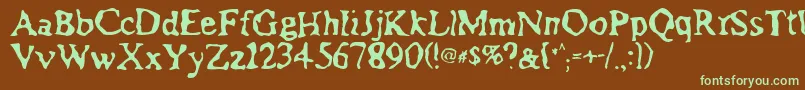 フォントAssimilation – 緑色の文字が茶色の背景にあります。