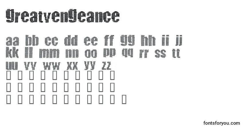 Schriftart Greatvengeance – Alphabet, Zahlen, spezielle Symbole