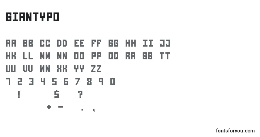 Czcionka Giantypo – alfabet, cyfry, specjalne znaki