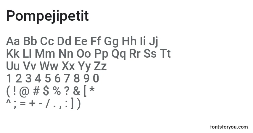 Czcionka Pompejipetit – alfabet, cyfry, specjalne znaki