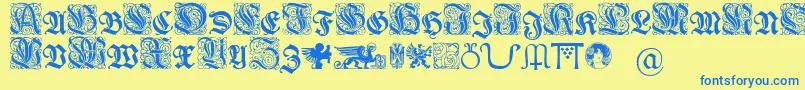 Wieynkfrakturinitialen Font – Blue Fonts on Yellow Background