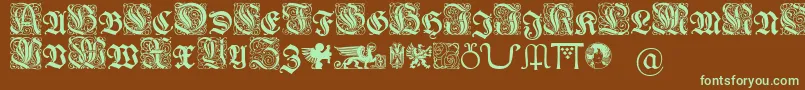 フォントWieynkfrakturinitialen – 緑色の文字が茶色の背景にあります。