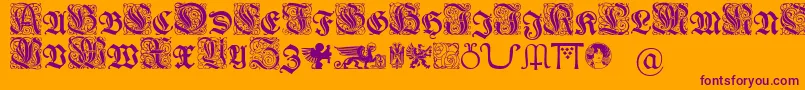 Wieynkfrakturinitialen-Schriftart – Violette Schriften auf orangefarbenem Hintergrund