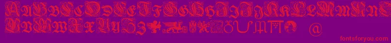 Wieynkfrakturinitialen-Schriftart – Rote Schriften auf violettem Hintergrund