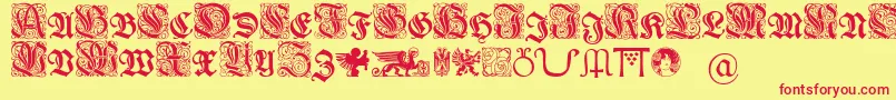 Wieynkfrakturinitialen-Schriftart – Rote Schriften auf gelbem Hintergrund