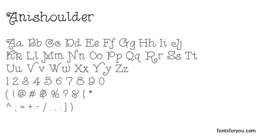 A fonte Anishoulder – alfabeto, números, caracteres especiais