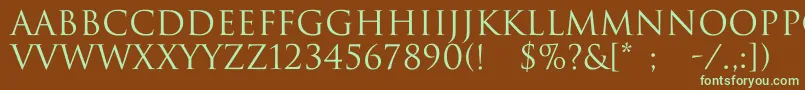 フォントImperiumNormal – 緑色の文字が茶色の背景にあります。