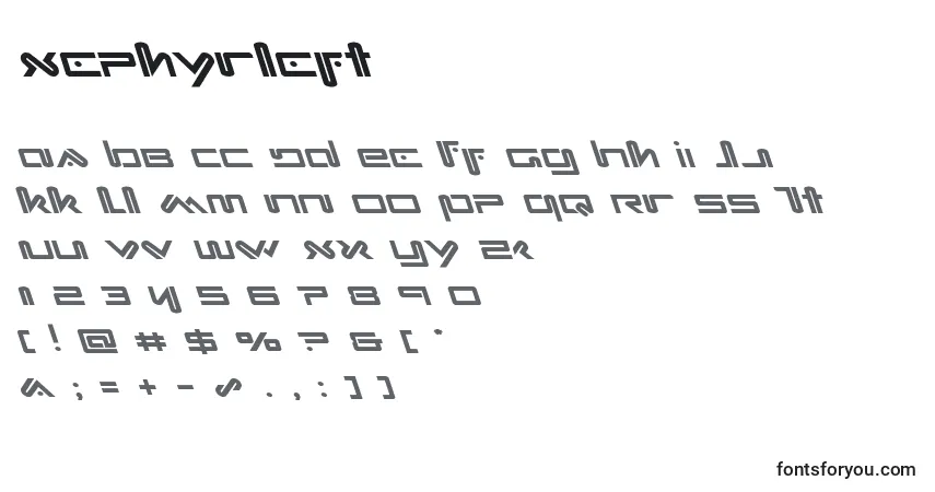 Schriftart Xephyrleft – Alphabet, Zahlen, spezielle Symbole