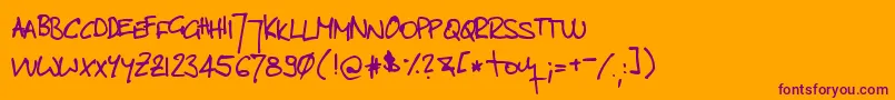 TomsHandwrittenNew-Schriftart – Violette Schriften auf orangefarbenem Hintergrund
