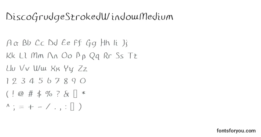Czcionka DiscoGrudgeStrokedWindowMedium – alfabet, cyfry, specjalne znaki