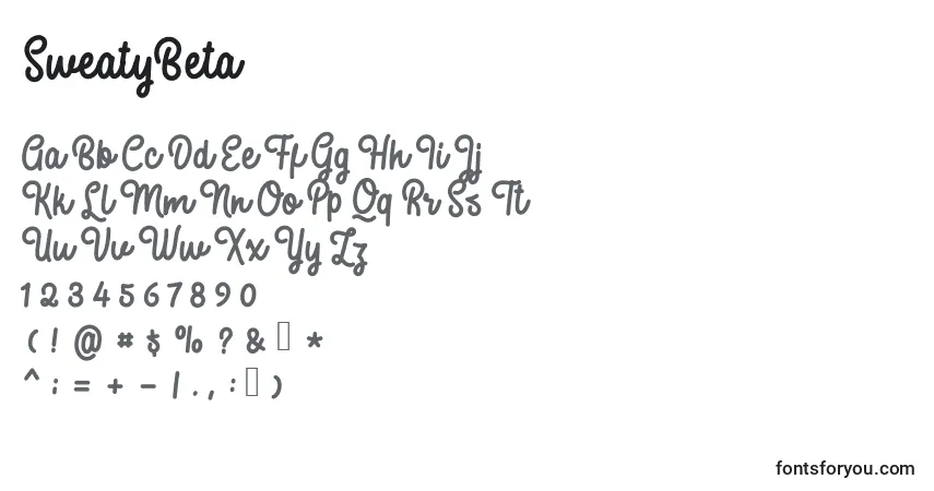 Czcionka SweatyBeta – alfabet, cyfry, specjalne znaki