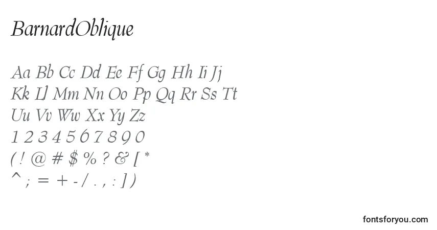 Czcionka BarnardOblique – alfabet, cyfry, specjalne znaki
