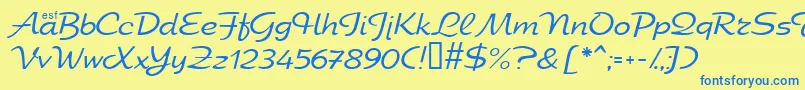 フォントElfringElitelight – 青い文字が黄色の背景にあります。