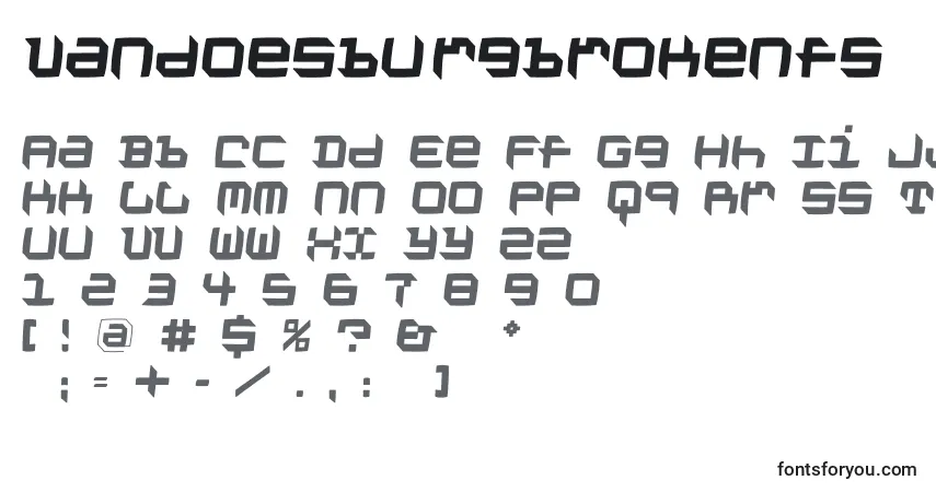 Czcionka Vandoesburgbrokenfs – alfabet, cyfry, specjalne znaki