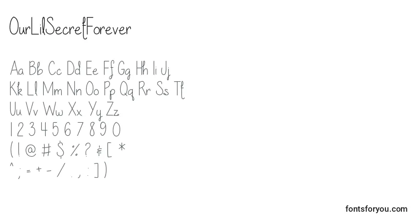 Schriftart OurLilSecretForever – Alphabet, Zahlen, spezielle Symbole