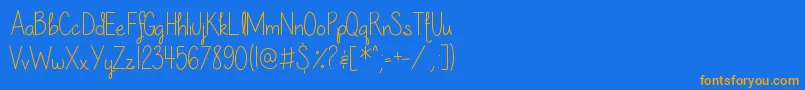 フォントOurLilSecretForever – オレンジ色の文字が青い背景にあります。