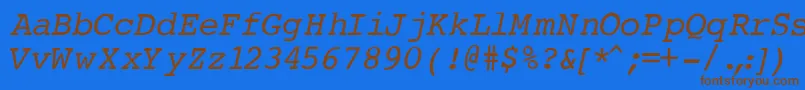 CourierNormalItalicフォントについての詳細 フォントCourierNormalItalic – 茶色の文字が青い背景にあります。