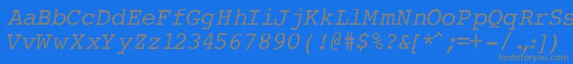 CourierNormalItalic-Schriftart – Graue Schriften auf blauem Hintergrund