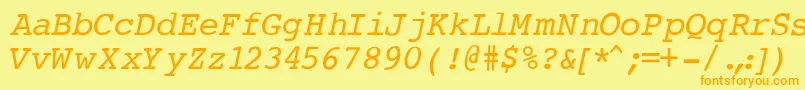 フォントCourierNormalItalic – オレンジの文字が黄色の背景にあります。