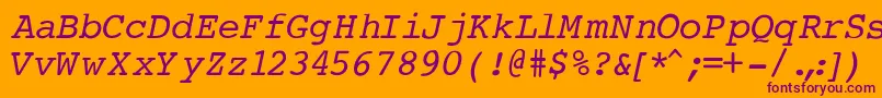 CourierNormalItalic-Schriftart – Violette Schriften auf orangefarbenem Hintergrund