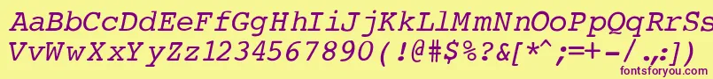CourierNormalItalic-fontti – violetit fontit keltaisella taustalla