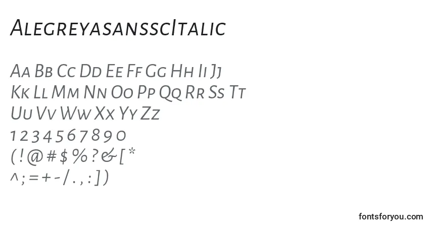 Шрифт AlegreyasansscItalic – алфавит, цифры, специальные символы
