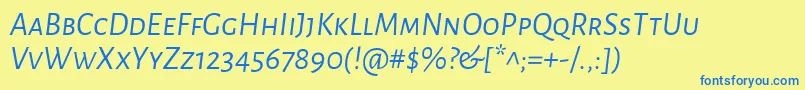 Fonte AlegreyasansscItalic – fontes azuis em um fundo amarelo
