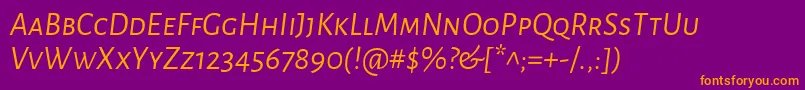 Fonte AlegreyasansscItalic – fontes laranjas em um fundo violeta
