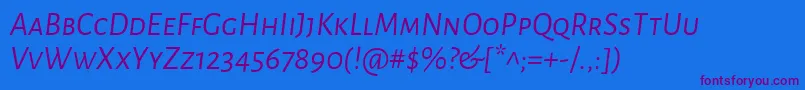 フォントAlegreyasansscItalic – 紫色のフォント、青い背景