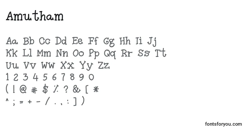 Czcionka Amutham – alfabet, cyfry, specjalne znaki