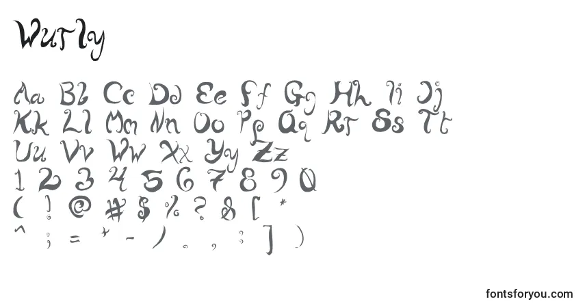 A fonte Wurly – alfabeto, números, caracteres especiais