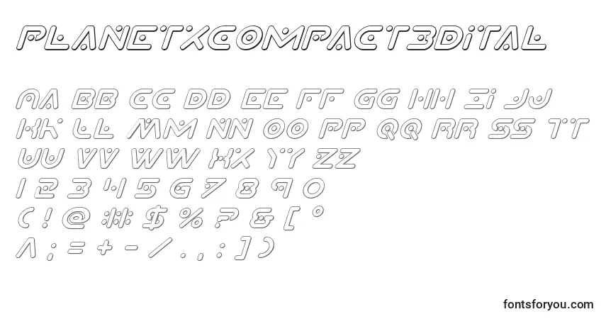 Planetxcompact3Dital font – alphabet, numbers, special characters