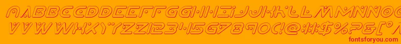 Planetxcompact3Dital-Schriftart – Rote Schriften auf orangefarbenem Hintergrund